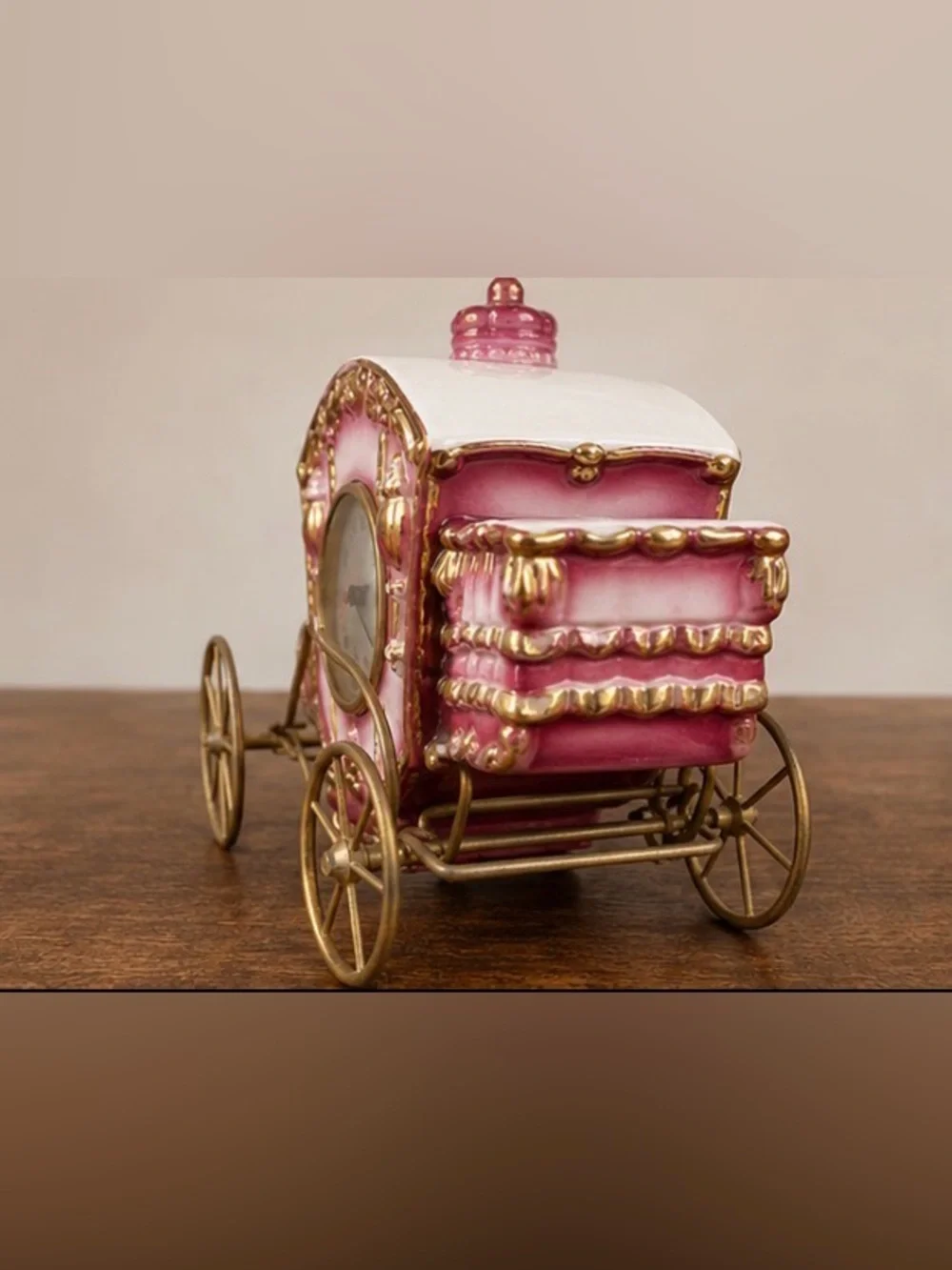 Vintage Oxford Metal spinning Princess Carriage Clock -Ceramic/ Electric/ Glam